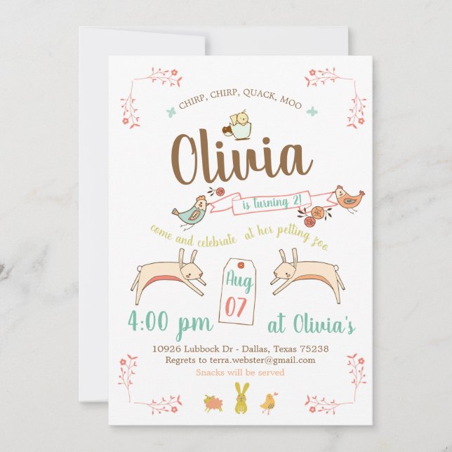 Convites Petting Zoo Festa de aniversário (Frente)