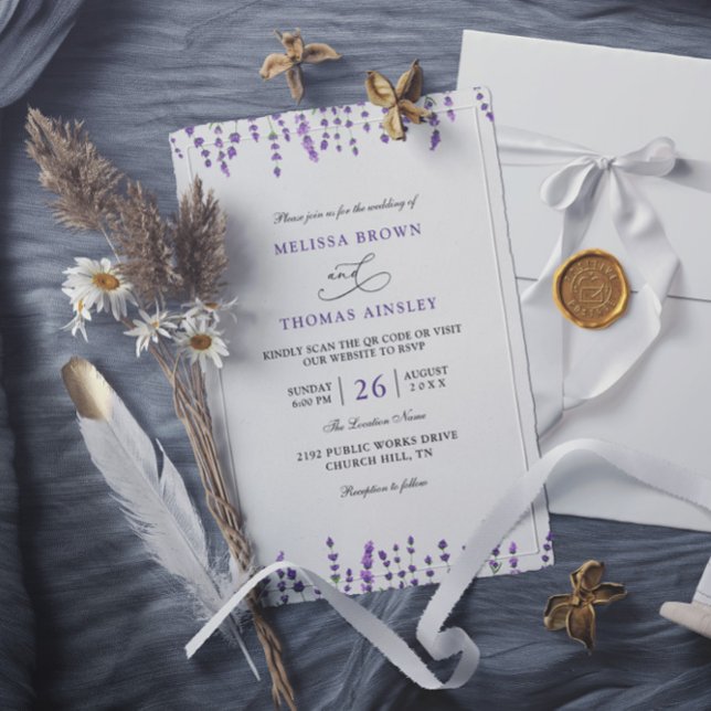 Convites Peurple Lavender Floral Budget QR Code Wedding (Criador carregado)