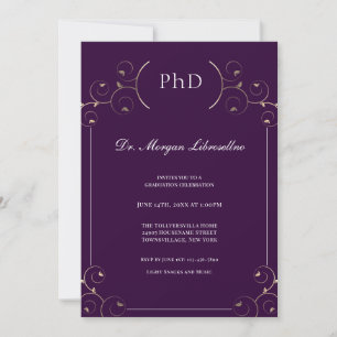 Convites PhD Dourado Graduação Púrpura Elegante