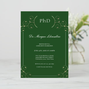 Convites PhD Dourado Graduação Verde Elegante