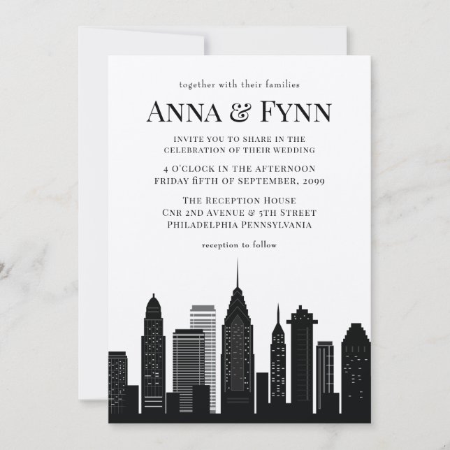 Convites Philadelphia Pennsylvania City Skyline Wedding Inv (Frente)