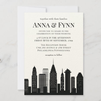 Convites Philadelphia Pennsylvania City Skyline Wedding Inv