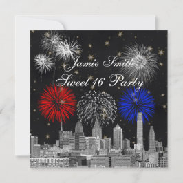 Convites Philadelphia Skyline Black Dourada Star Sweet 16 F
