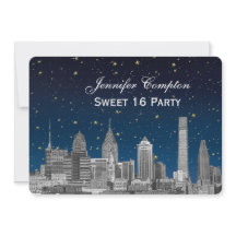Philadelphia Skyline Etch Blue Starry Sweet 16 H