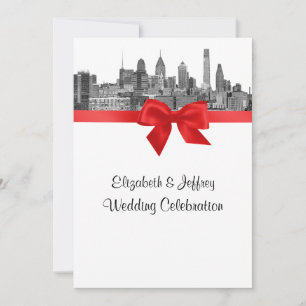 Convites Philadelphia Skyline Etch BW Red V Casamento