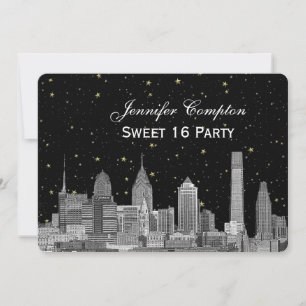 Convites Philadelphia Skyline Etch Starry DIY BG Sweet 16 H