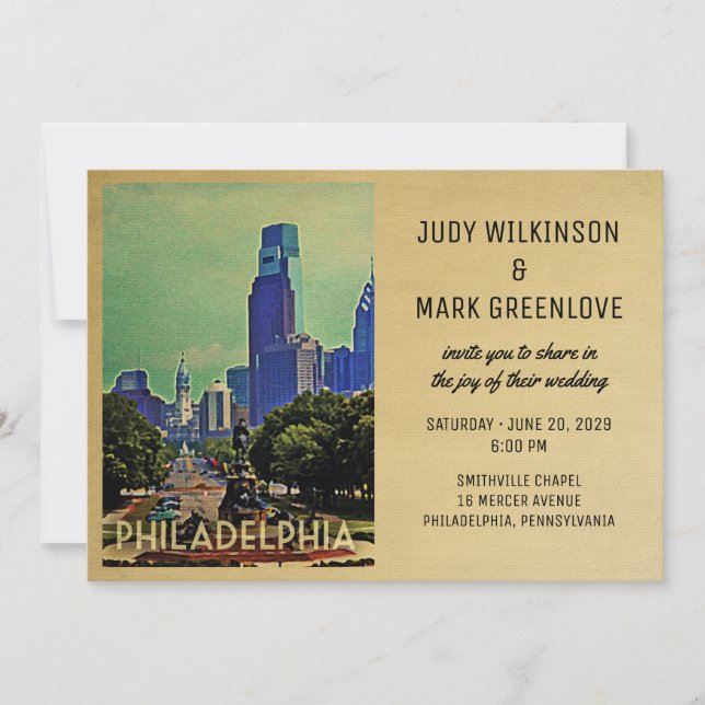Convites Philadelphia Weding Invitation Vintage Philly (Frente)