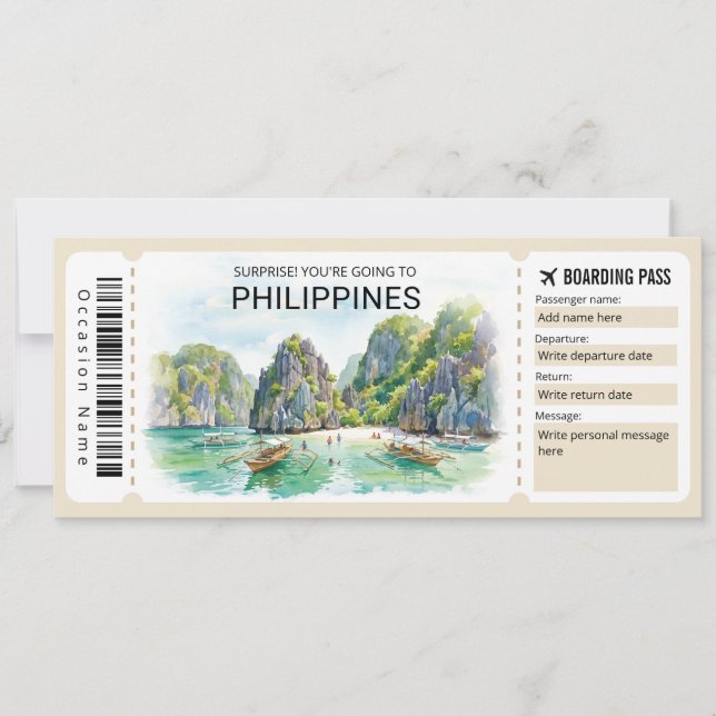 Convites Philippines Trip Boarding Pass Ticket (Frente)