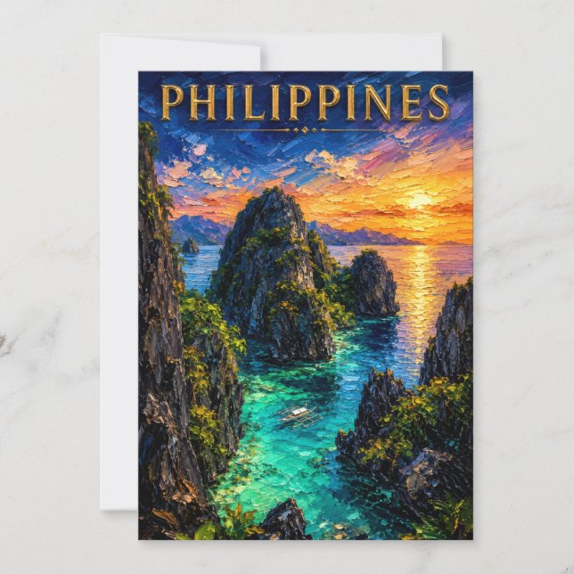 Convites Philippines: Tropical Sunset Palawan Coast Art Sou (Frente)