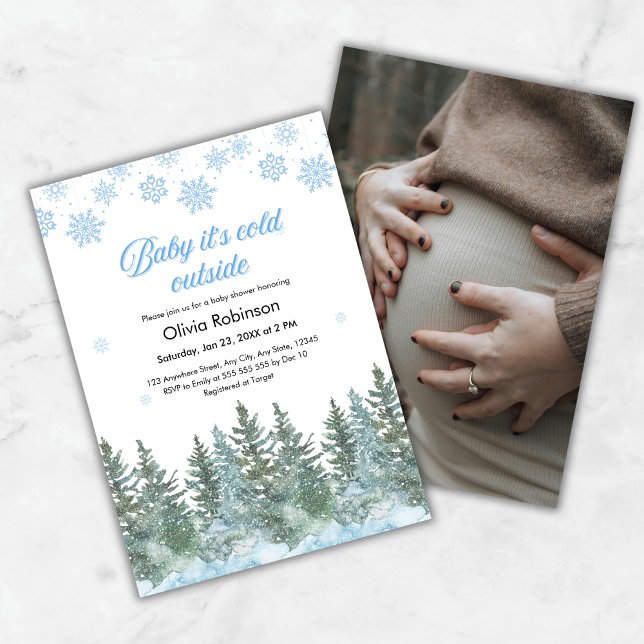 Convites Photo Baby It's Cold Outside Winter Baby Shower (Photo Snowflakes Baby It's Cold Outside Winter Baby Shower Invitation )