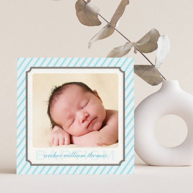 Convites PHOTO BAPTISM modern vintage candy stripes blue (Criador carregado)