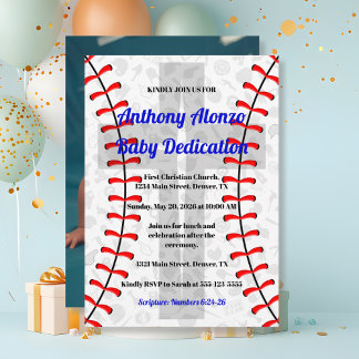 Convites Photo Baseball Baby Dedication Invitation w/ Cross