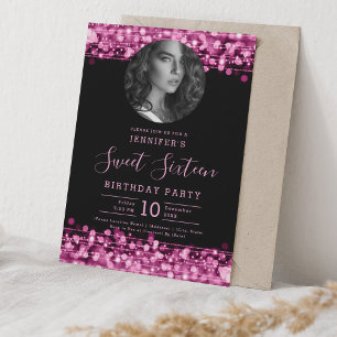 Convites PHOTO Blush Pink Sparkles Doce 16 Festa de anivers