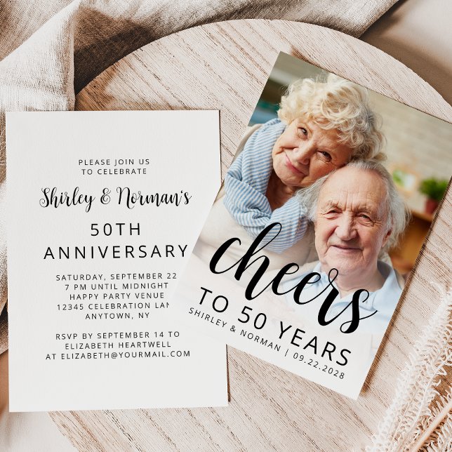 Convites Photo Cheers Black Script 50th Anniversary Party (Criador carregado)