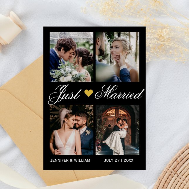 Convites Photo Collage Just Married Wedding Announcement (Criador carregado)