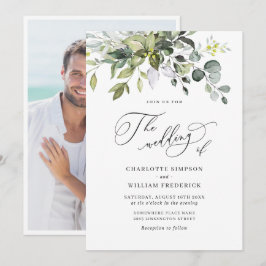 Convites PHOTO De Casamento Floral Eucalyptus Com Aquarela 