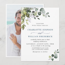 Convites PHOTO De Casamento Floral Eucalyptus Com Aquarela 