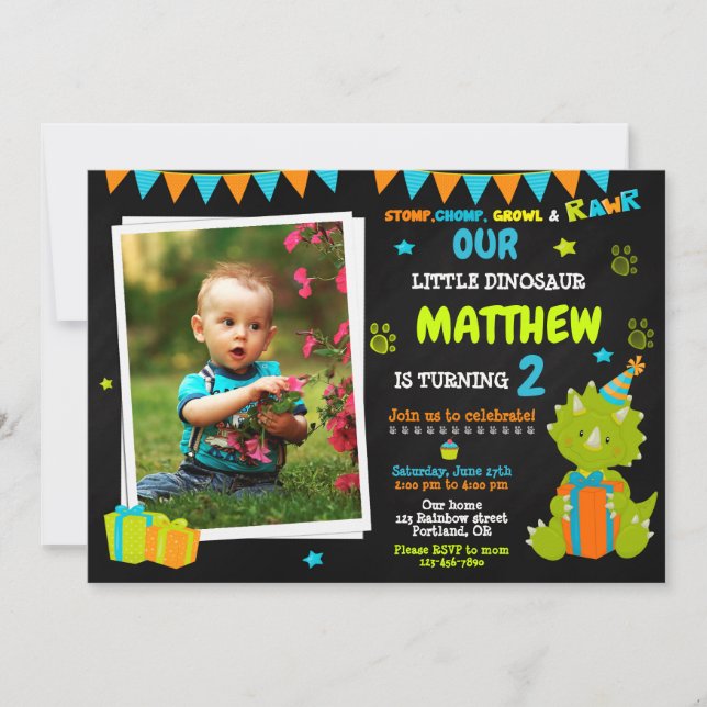 Convites Photo Dinosaur birthday invitation - Dino party (Frente)