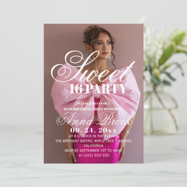Convites Photo Elegance Sweet 16 Birthday Party Invitation (Em pé/Frente)