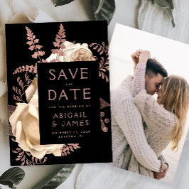 Convites Photo Floral Ivory Rose Gold Save the Date