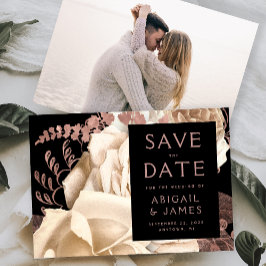 Convites Photo Floral Ivory Rose Gold Save the Date