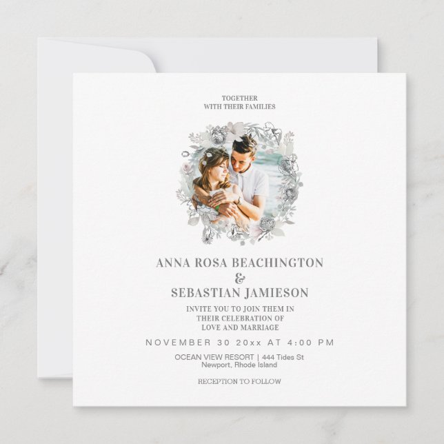 Convites *~* PHOTO Floral QR code AR16 RSVP Wedding (Frente)