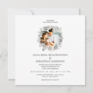 Convites *~* PHOTO Floral QR code AR16 RSVP Wedding