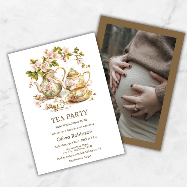 Convites Photo Floral Tea Party Time for Tea Baby Shower  (Photo Floral Tea Party Time for Tea Baby Shower Invitation   )