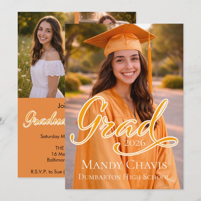 Convites Photo Graduation Announcement and Part Invitation  (Frente/Verso)