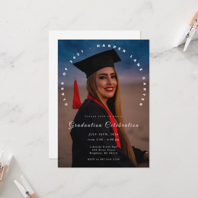 Convites Photo Graduation Invitation, Class of 2026  (Frente/Verso In Situ)