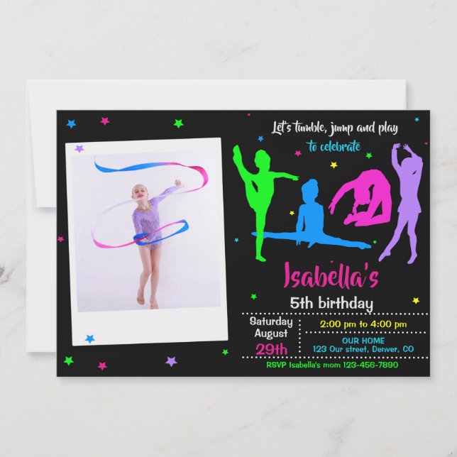 Convites Photo Gymnastics birthday invitation Tumble play (Frente)