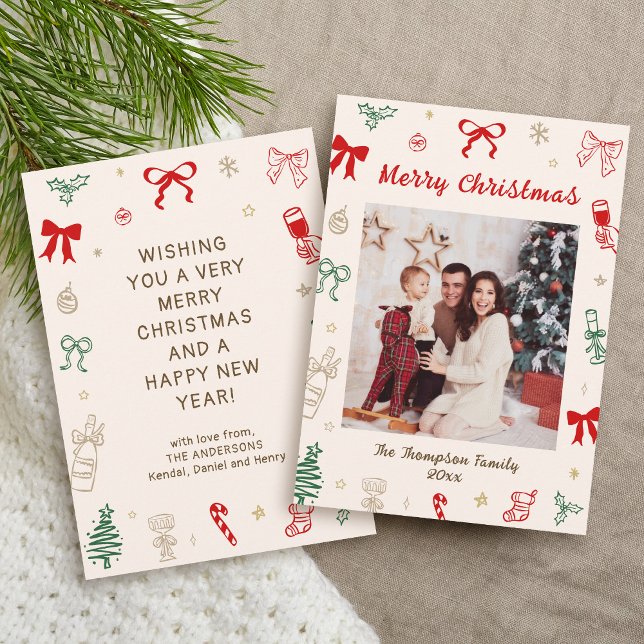 Convites Photo Hand Drawn Christmas Card (Criador carregado)