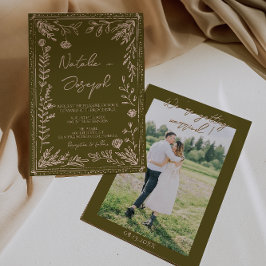Convites Photo Hand Drawn Grasslands Floral Garden Wedding