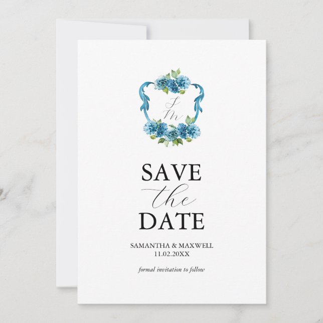 Convites Photo Hydrangea Monogram Save The Date (Frente)