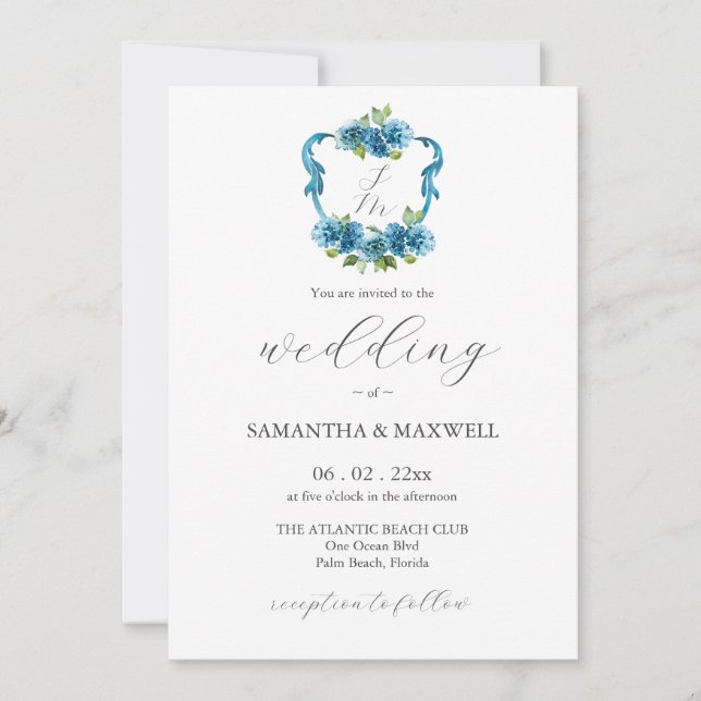 Convites Photo Hydrangea Wedding Monogram Invitations (Frente)