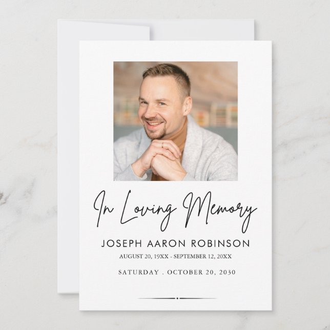 Convites Photo In Loving Memory Funeral Memorial Keepsake (Frente)