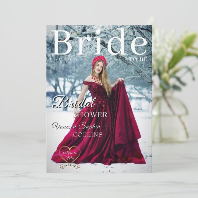 Convites Photo Magazine Cover Bridal Shower (Em pé/Frente)