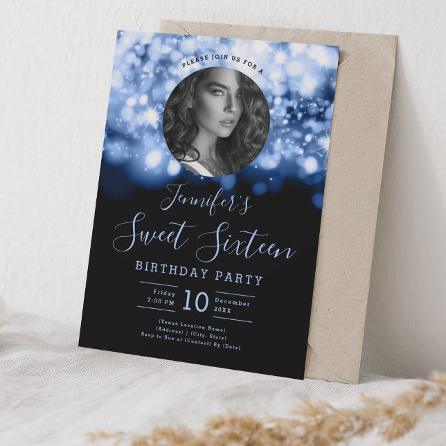 Convites PHOTO Marinho Hollywood Lights Sweet 16 Party (PHOTO Navy Hollywood Lights Sweet 16 Party Invitation)