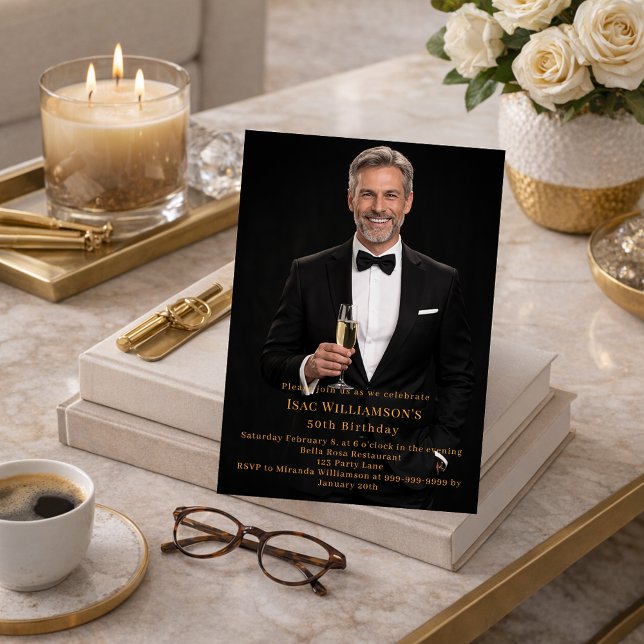 Convites Photo milestone gold birthday (Criador carregado)