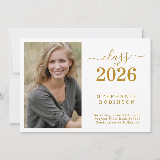 Convites Photo Modern Gold Graduation 2026 Announcement (Frente)