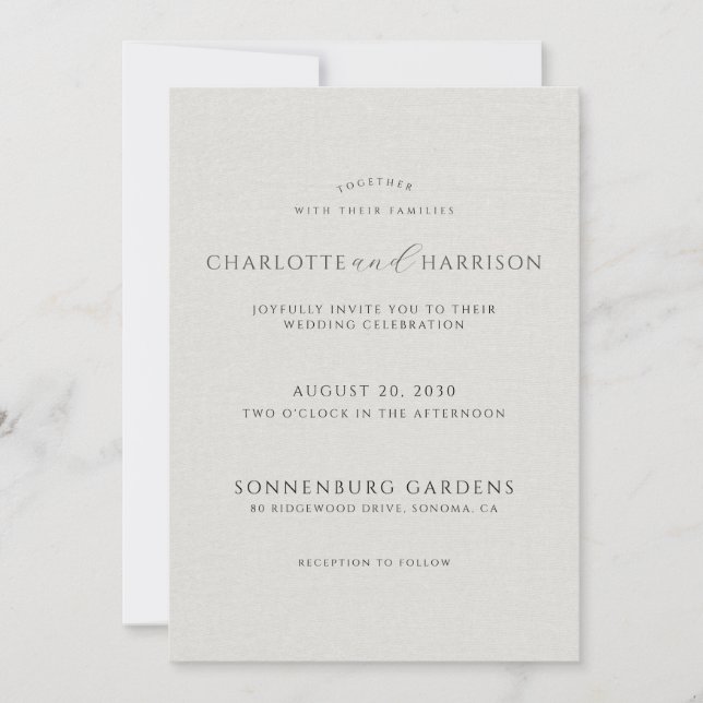 Convites Photo Monogram White Faux Linen Wedding Invitation (Frente)