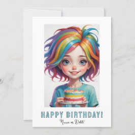 Convites *PHOTO NAME Birthday Card Girl Cake Rainbow