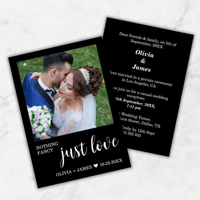 Convites Photo Nothing Fancy Just Love Wedding Reception   (Photo Black Nothing Fancy Just Love Wedding Reception Invitation)