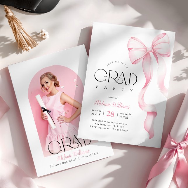 Convites Photo Pink Bow Graduation Party (Criador carregado)
