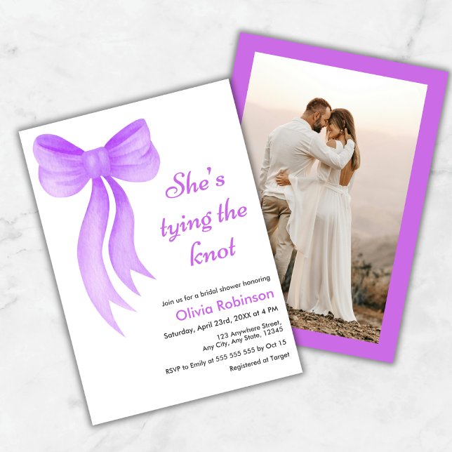 Convites Photo Purple Bow Shes Tying the Knot Bridal Shower (Photo Purple Bow Shes Tying the Knot Bridal Shower Invitation )