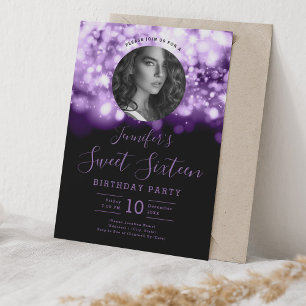 Convites PHOTO Purple Hollywood Lights Sweet 16 Party