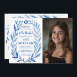 Convites PHOTO QR Bat Mitzvah, PERSONALIZADO A Cores Aquáti<br><div class="desc">Cartão perfeito para anunciar um morcego mitzvah, bar mitzvah ou outra celebração judaica! A mão desenhou uma delicada arte de trama de folha para você! TOTALMENTE PERSONALIZÁVEL! Clique em "Personalizar" acima para editar o texto, adicionar sua foto e adicionar seu link ao código QR. Clique em "editar usando a ferramenta...</div>