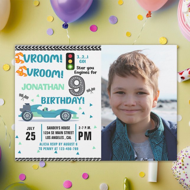 Convites Photo Race Car • 9th Birthday Boy (Criador carregado)