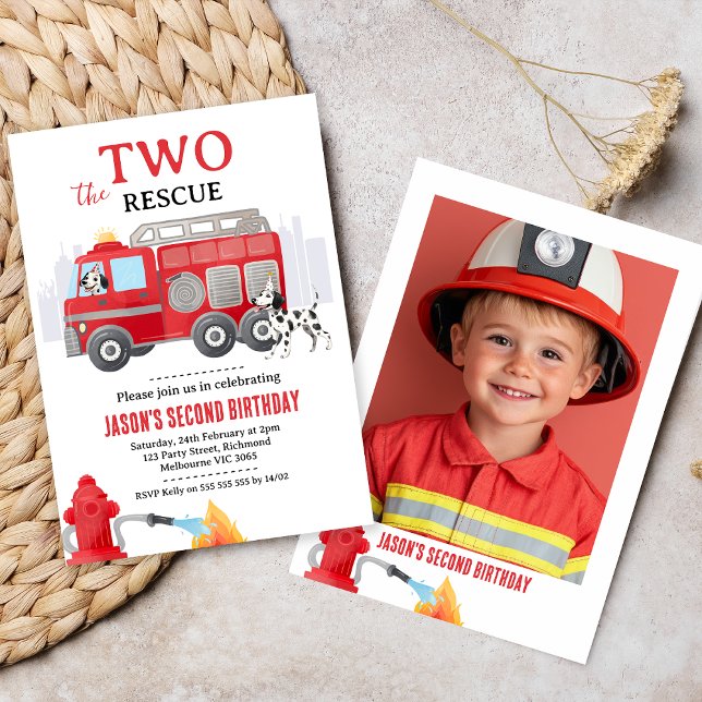 Convites Photo Red Two The Rescue Fire Engine 2nd Birthday (Fire Truck Birthday Invitation, 
Sound The Alarm Invitation, Fire Truck Invitation Template,  Photo)