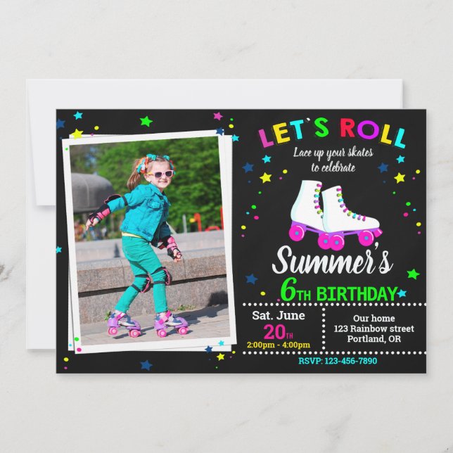 Convites Photo Roller skate birthday invitation - Sk8 party (Frente)
